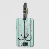 Étiquette À Bagage Hameçon rustique en bois et poisson, esthétique Fi (Devant Vertical)