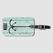 Étiquette À Bagage Hameçon rustique en bois et poisson, esthétique Fi (Devant Horizontal)