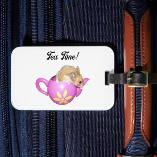 Étiquette À Bagage Hamster mignon en théière rose avec Daisy Photo