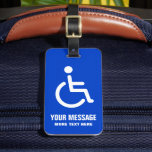 Étiquette À Bagage Handicap désactivé symbole ajouter le message bleu<br><div class="desc">Balise de bagage à main avec symbole blanc désactivé sur un champ arrière - plan et modèle bleu pour votre message.</div>