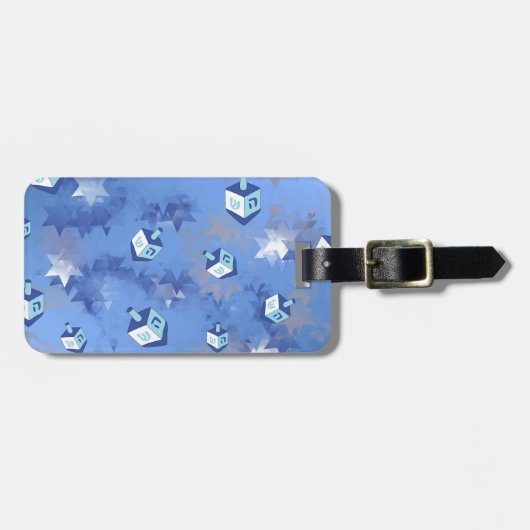Étiquette À Bagage Happy Hanoukka Falling Stars and Dreidels (Devant horizontal)