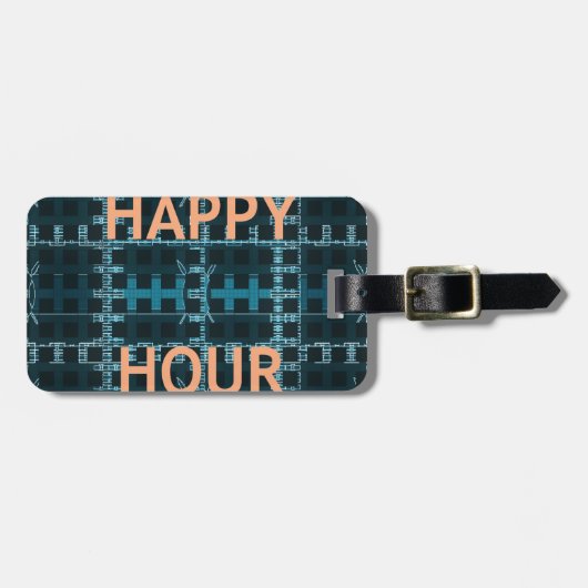 Étiquette À Bagage Happy Hour Texte bleu Vector Art Imprimer (Devant horizontal)
