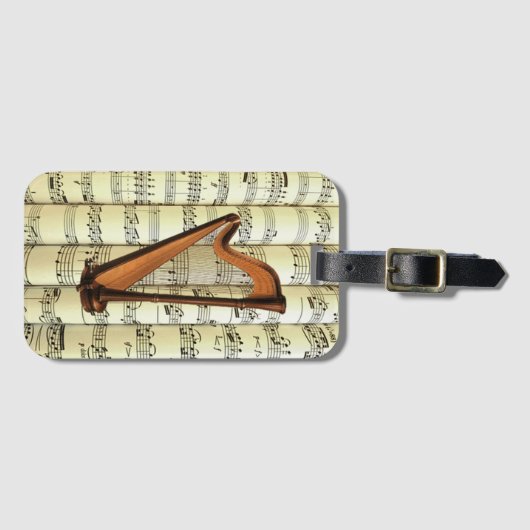 Étiquette À Bagage Harpe Sur Partition Roulée ~ (Devant Horizontal)