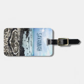 Étiquette À Bagage Hawaii Black Beach & Coral Heart Photo Nom personn (Devant horizontal)