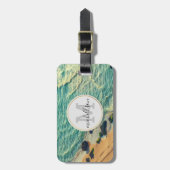 Étiquette À Bagage Hawaii bleu océan & plage de sable photo nom perso (Devant Vertical)