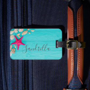 Étiquette À Bagage Hawaii bleu océan & plage de sable photo nom perso