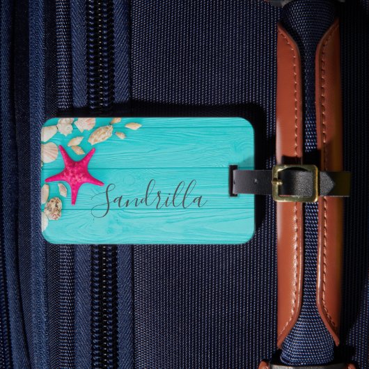 Étiquette À Bagage Hawaii bleu océan & plage de sable photo nom perso (Insitu Rectoal 4)