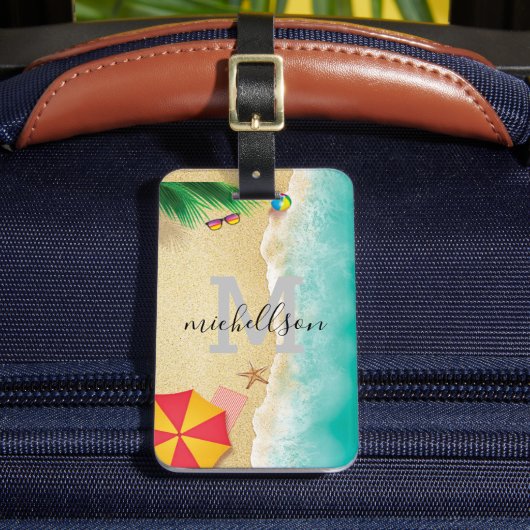 Étiquette À Bagage Hawaii bleu océan & plage de sable photo nom perso (Insitu Rectoal 2)