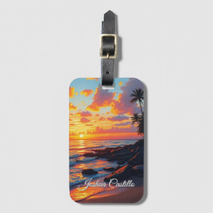 Étiquette À Bagage Hawaii Coucher de soleil Calligraphie Simple Nom P