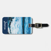 Étiquette À Bagage Hawaii tropical bleu océan vagues photo nom person (Devant horizontal)