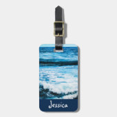 Étiquette À Bagage Hawaii tropical bleu océan vagues photo nom person (Devant Vertical)