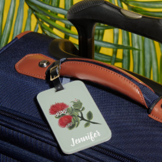 Étiquette À Bagage Hawaiian Red Lehua Tropical Flower Watercolor