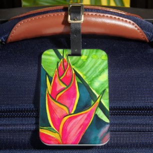 Étiquette À Bagage Hélicoptère aquarelle fleur tropicale