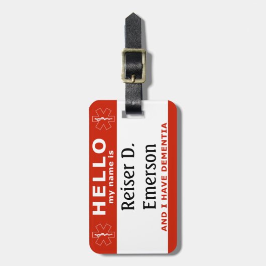 Étiquette À Bagage HELLO j'ai une identification de démence (Devant Vertical)