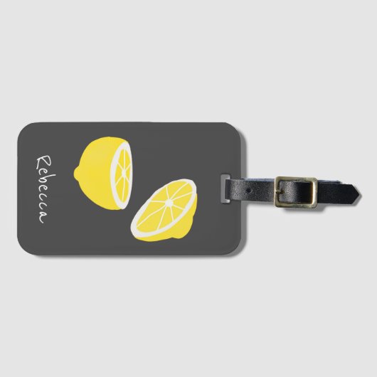 Étiquette À Bagage Hello Lemon jaune moderne fruit (Devant Horizontal)