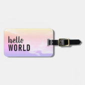 Étiquette À Bagage Hello World Pastel rose violet  (Devant horizontal)