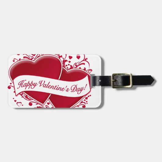 Étiquette À Bagage Heureuse Sainte-Valentin ! Coeurs rouges (Devant horizontal)