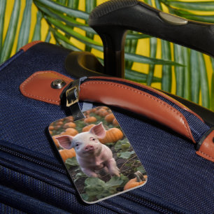 Étiquette À Bagage Heureux Comme Un Cochon Bébé Dans Un Patch Citroui