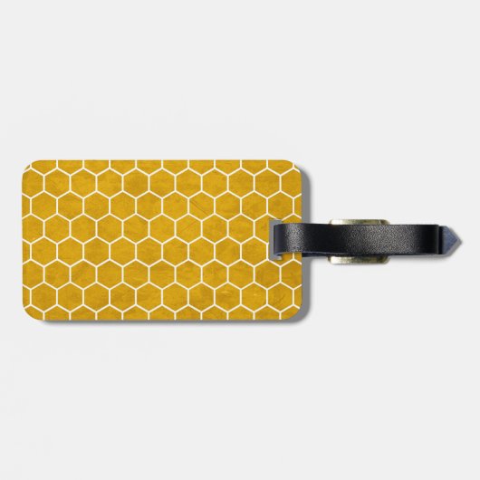 Étiquette À Bagage Hexagone Motif Hexagon Jaune (Dos horizontal)