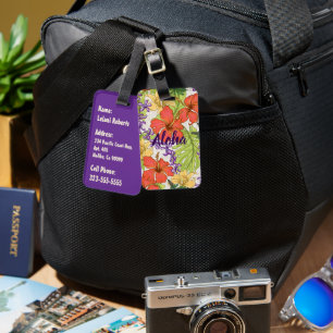 Étiquette À Bagage Hibiscus et orchidées hawaïens tropicaux de Keleah