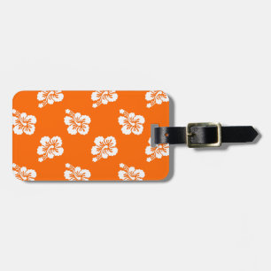 Étiquette À Bagage Hibiscus floral orange et blanc