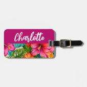 Étiquette À Bagage Hibiscus floral tropical Monogramme (Devant horizontal)