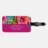 Étiquette À Bagage Hibiscus floral tropical Monogramme (Dos horizontal)