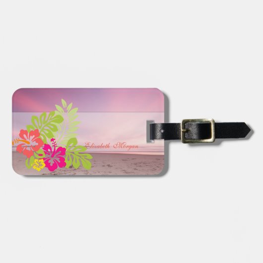 Étiquette À Bagage Hibiscus hawaïens de Sunset Beach Tropical (Devant horizontal)