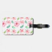 Étiquette À Bagage Hibiscus rose Aquarelle Fleurs Monogramme (Dos horizontal)