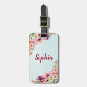 Étiquette À Bagage Hibiscus rose tropical Fleurs florales Botaniques (Devant Vertical)