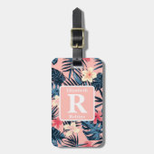 Étiquette À Bagage Hibiscus rose tropical personnalisé Monogramme (Devant Vertical)