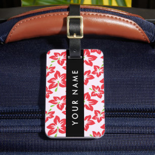 Étiquette À Bagage Hibiscus rouge, Fleurs rouges, Votre nom