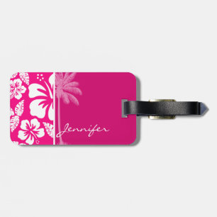 Étiquette À Bagage Hibiscus tropical rose vif