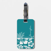Étiquette À Bagage Hibiscus Tropical Turquoise foncé ; Palm (Dos Vertical)
