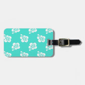 Étiquette À Bagage Hibiscus Turquoise et Blanc Motif Floral (Devant horizontal)