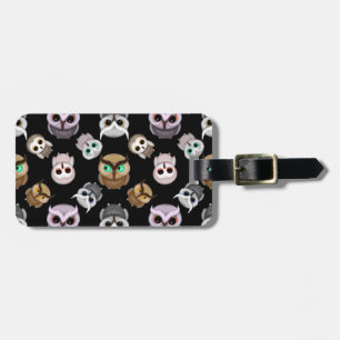 Étiquette À Bagage Hibou amusant sur fond noir