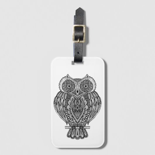 Étiquette À Bagage Hibou fleuri tiré par la main inspiré (Devant Vertical)