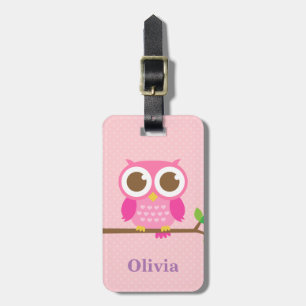 Étiquette À Bagage Hibou rose Girly mignon sur la branche pour des