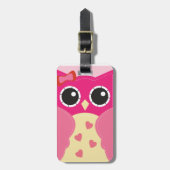 Étiquette À Bagage Hibou rose mignon (Devant Vertical)