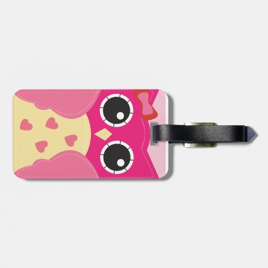 Étiquette À Bagage Hibou rose mignon (Dos horizontal)