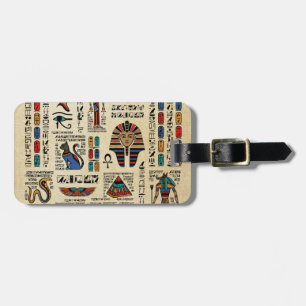 Étiquette À Bagage Hiéroglyphes et divinités égyptiens sur papyrus