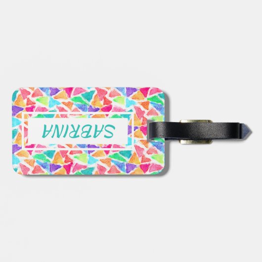 Étiquette À Bagage Hip Custom Triangles Polygon Mosaic Aquarelle Art (Dos horizontal)