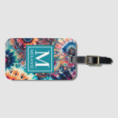 Étiquette À Bagage Hippie Retro Cravate-Dye Monogrammé (Devant Horizontal)