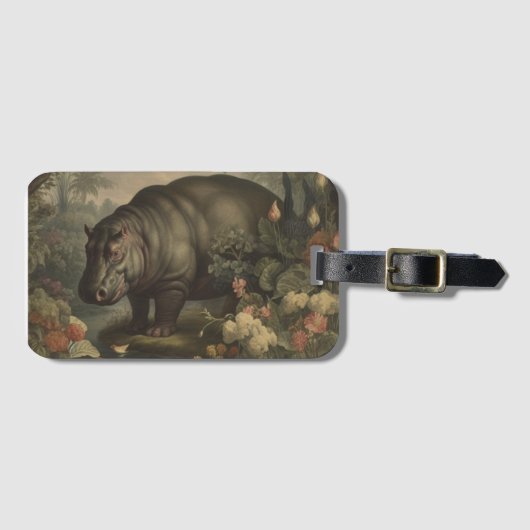 Étiquette À Bagage Hippo botanique vintage (Devant Horizontal)