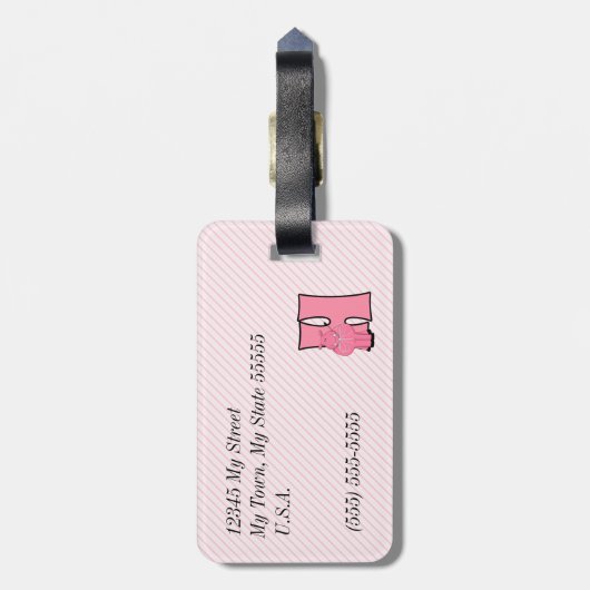 Étiquette À Bagage Hippo en rose pour les filles Lettre H Monogramme (Dos Vertical)