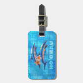 Étiquette À Bagage HO’OMAU - Collage primitif des dauphins hawaïens (Devant Vertical)