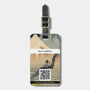 Étiquette À Bagage Hokusai - Garçon regardant le Mont Fuji - QR Code