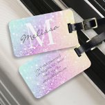 Étiquette À Bagage Holographe de Parties scintillant glamour Monogram<br><div class="desc">Personnalisez facilement cet élégant motif de parties scintillant bokeh coloré avec votre nom et/ou monogramme personnalisés.</div>