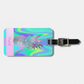 Étiquette À Bagage Holographie cool à la mode à ananas (Devant horizontal)