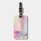 Étiquette À Bagage Holographie cool tendance rayée, ananas (Devant Vertical)